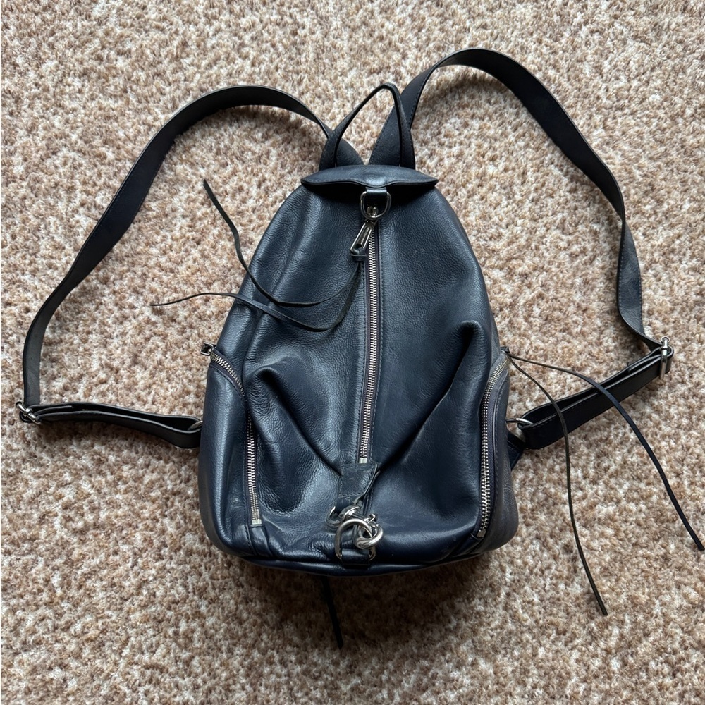 Rebecca Minkoff Navy Leather Backpack with Unique Triangle Design, Julian Bag - Picture 5 of 8